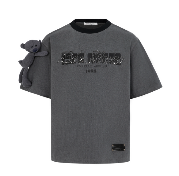 13 De Marzo Bear Denim Rivet  T-shirt Washed Black