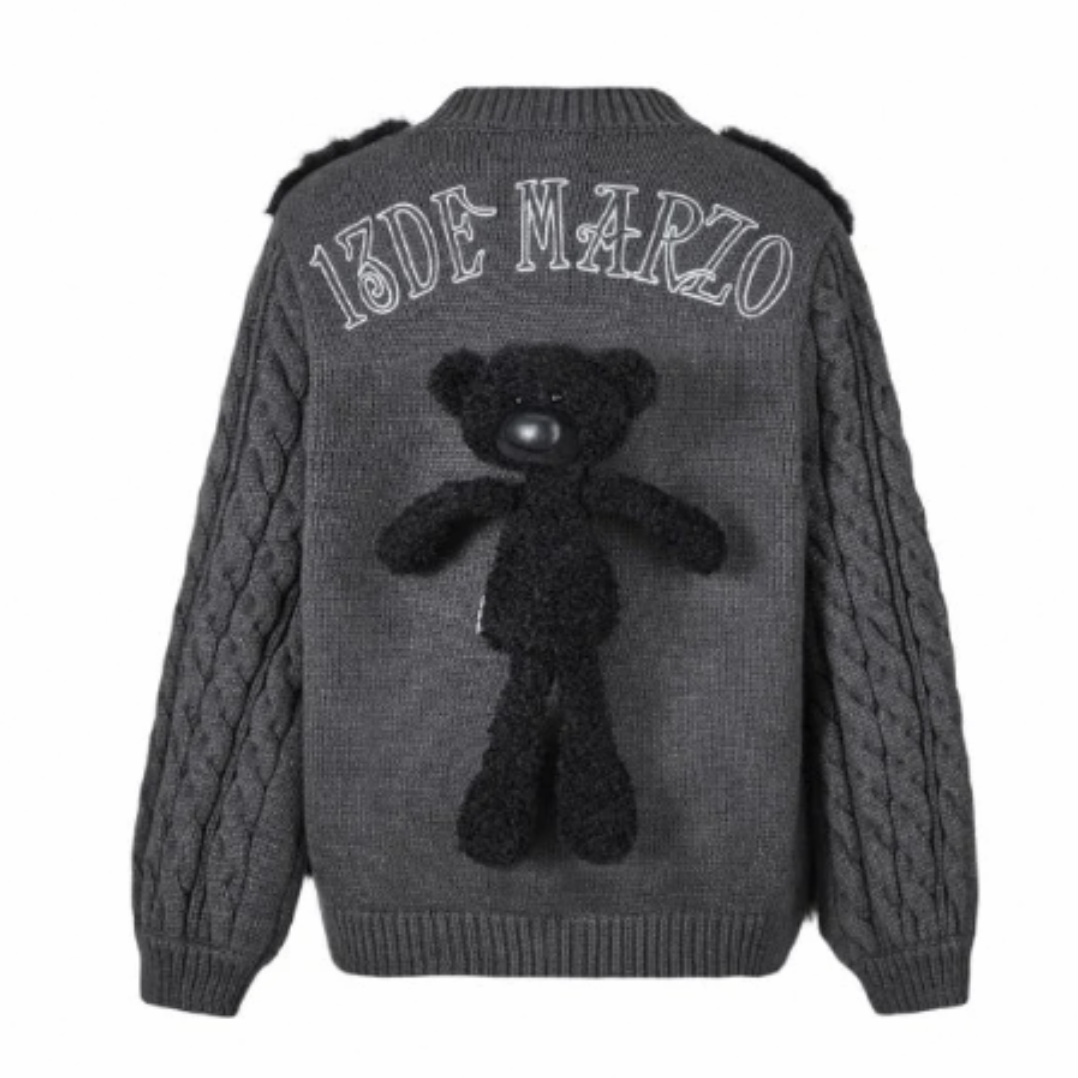 Áo 13 De Marzo Bear Detachable Pocket Black Cardigan
