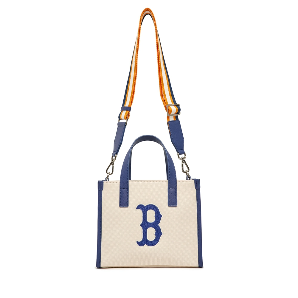 MLB Basic Big Logo Canvas Small Tote Bag Boston Redsox Brown