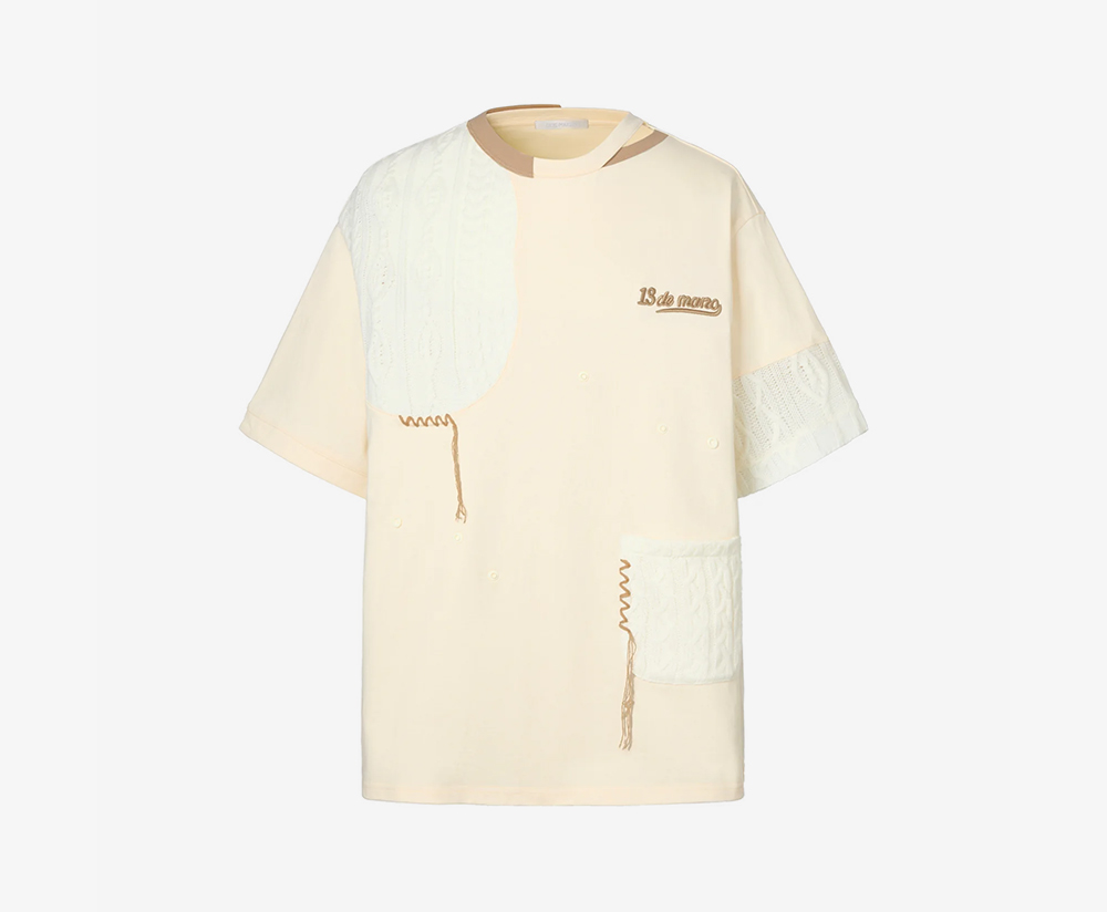 13De Marzo Bear Knit Suture T-shirt 'Whisper White' FR0030