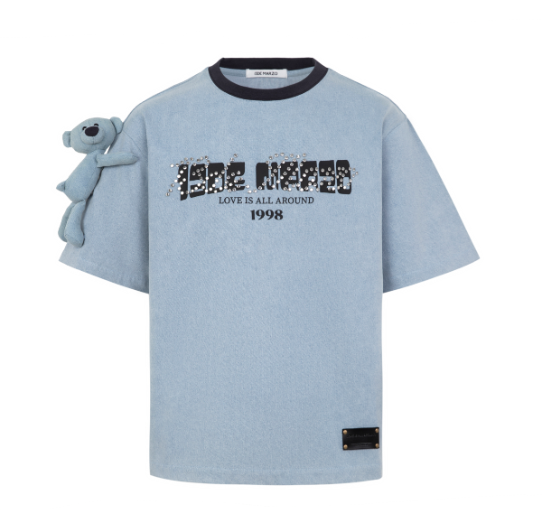13 De Marzo Bear Denim Rivet  T-shirt Washed Blue
