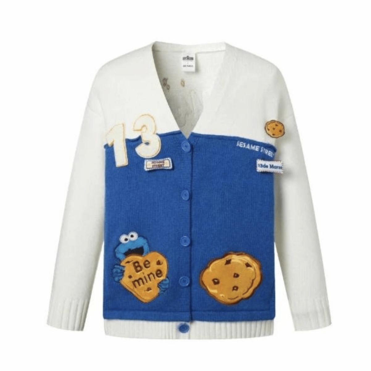 Áo 13 De Marzo x Sesame Street Cookie Monster Knit White Cardigan 