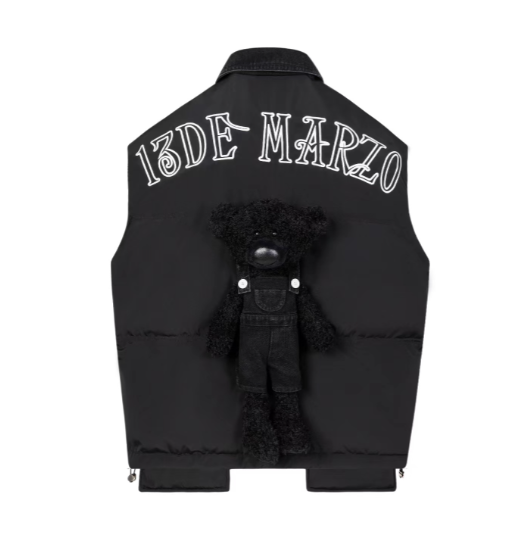 Áo 13 De Marzo Denim Bear Della Robbia Black Down Vest