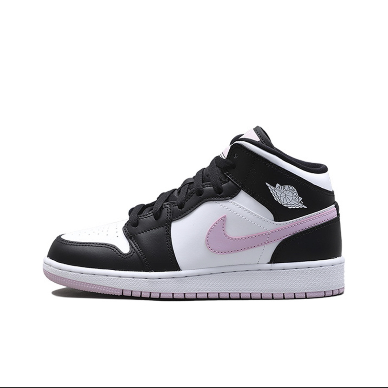 JORDAN 1 MID WHITE BLACK LIGHT ARCTIC PINK GS  555112-103